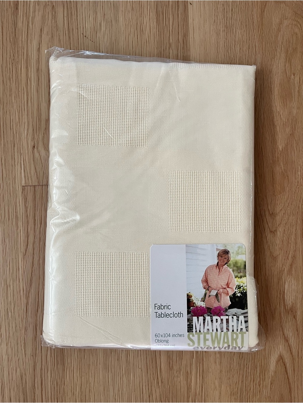 Martha Stewart Cream Fabric Tablecloth with Square Texture, 60 x 104 oblong